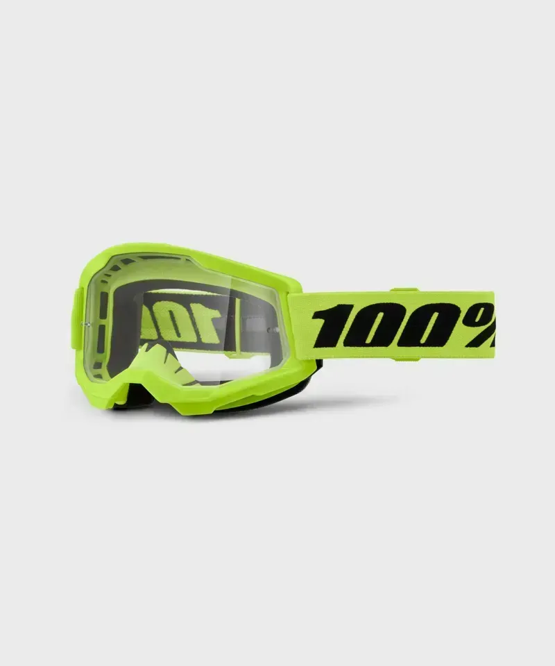 100% Strata 2 Clear Lens Goggles in Neon Yellow