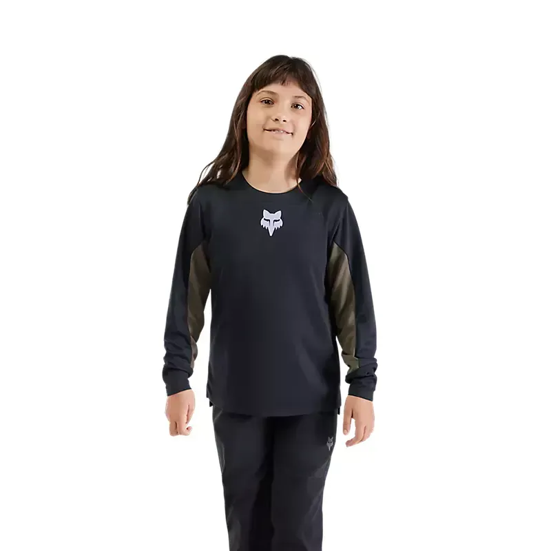 Fox Youth Defend Park Long Sleeve Jersey in Black-2