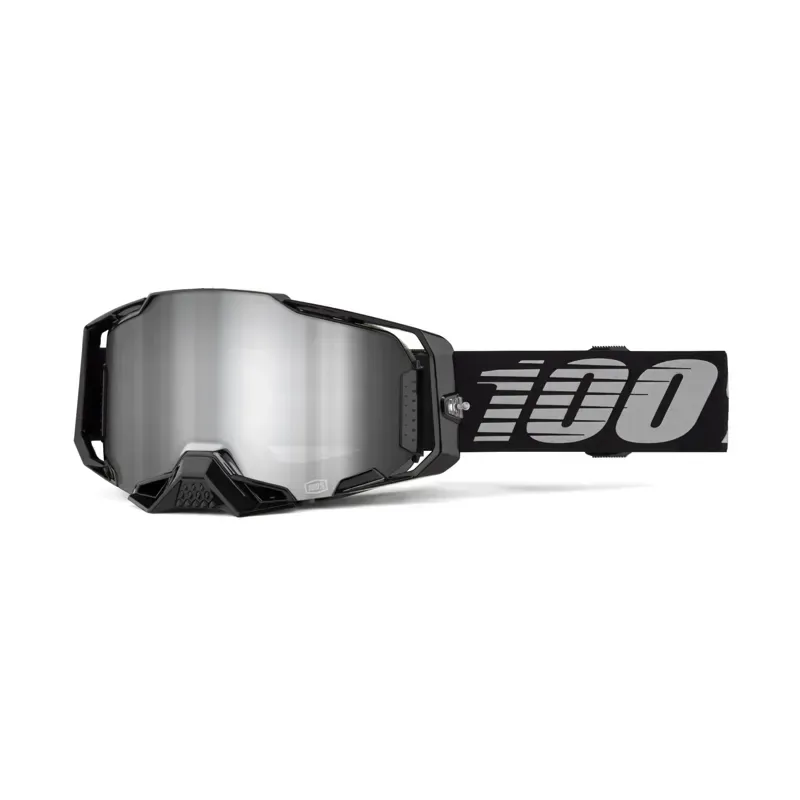 100% Armega Mirror Silver Lens Goggles in Black