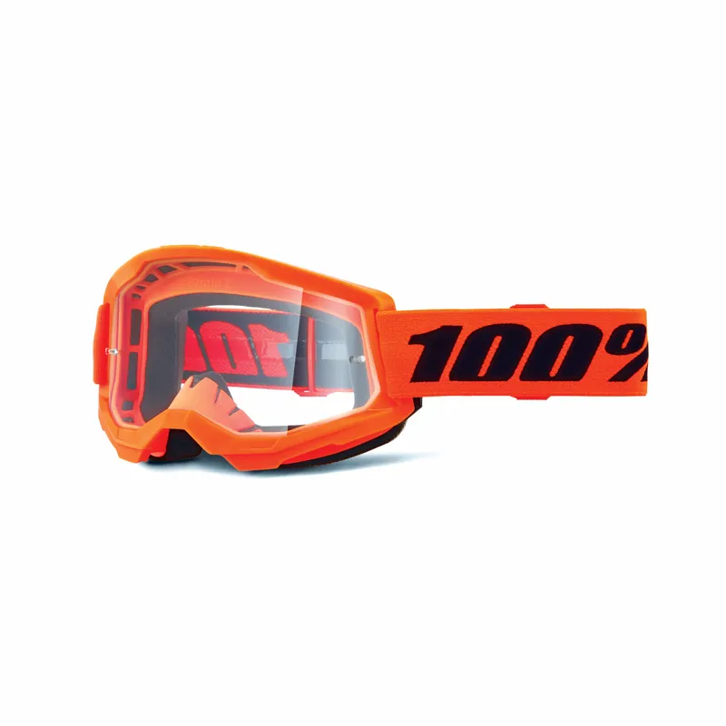 100% Strata 2 Clear Lens Goggles in Neon Orange