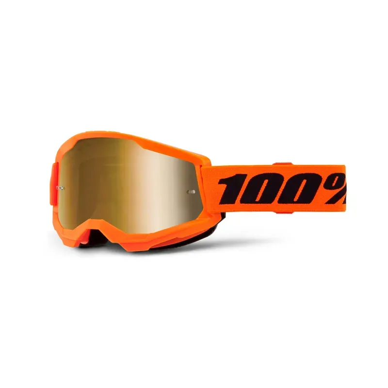 100% Strata 2 Gold Mirror Lens Goggles in Neon Orange