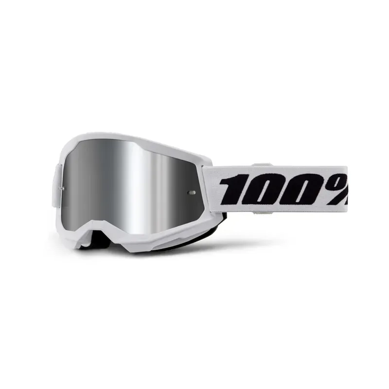 100% Strata 2 Silver Mirror Lens Goggles in White