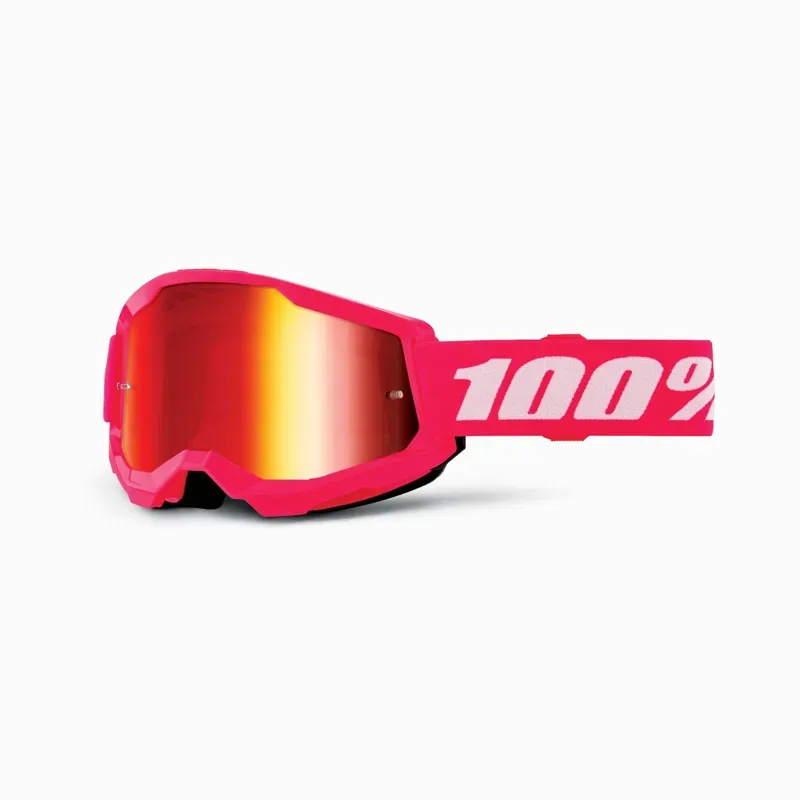 100% Strata 2 Red Mirror Lens Youth Goggles in Pink