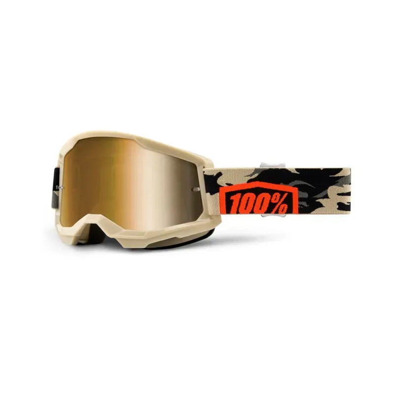 100% Strata 2 True Gold Mirror Lens Goggles in Kombat