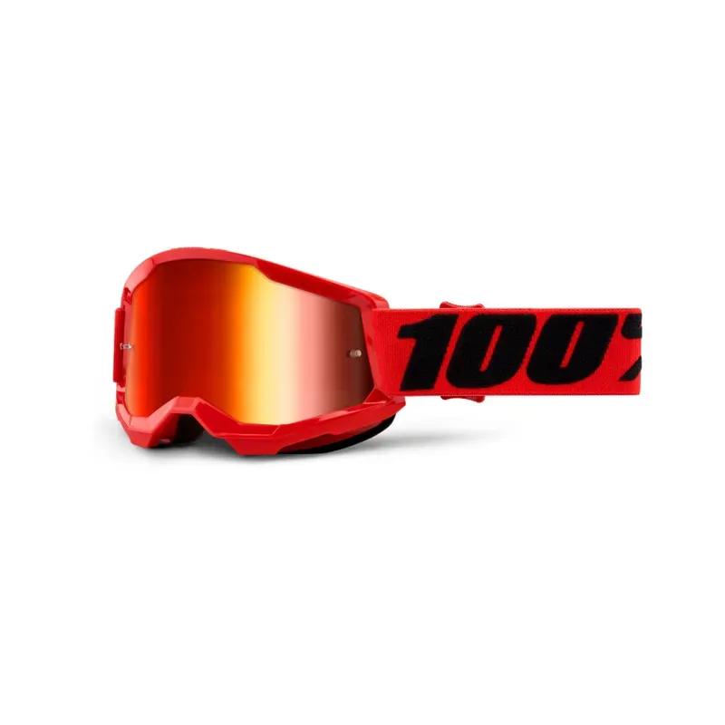100% Strata 2 Red Mirror Lens Youth Goggles in Red
