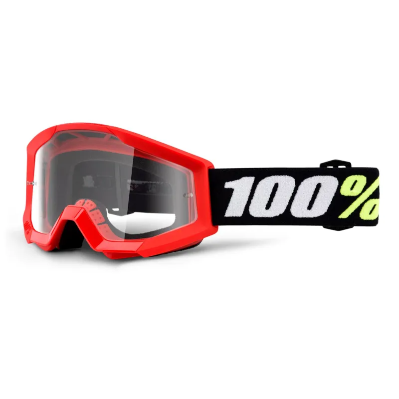 100% Strata Mini Clear Lens Goggles in Red