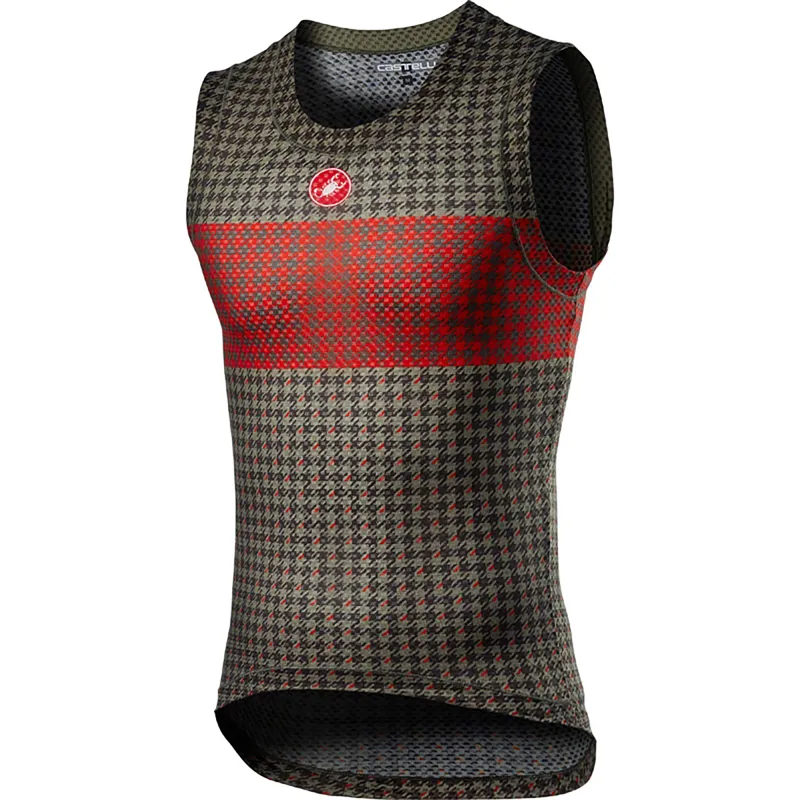 Castelli Pro Mesh Sleeveless Base Layer Bark Green Fiery Red 