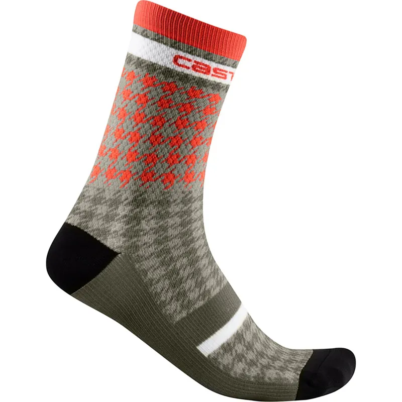 Castelli Maison 18 Socks Bark Green Fiery Red 