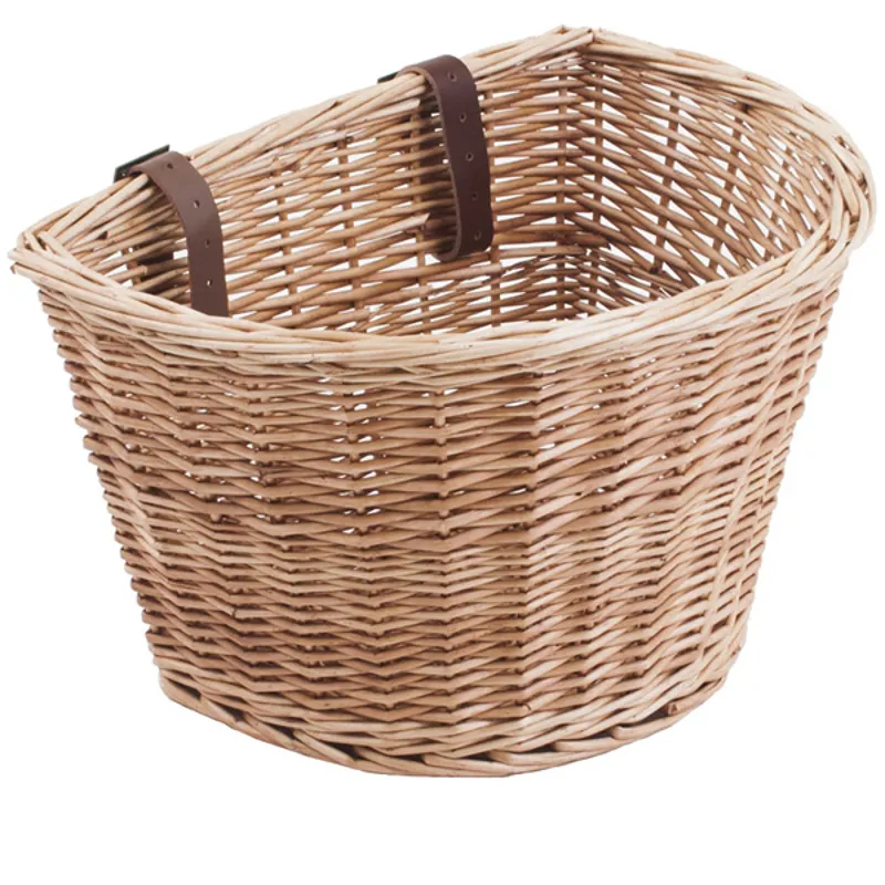 M Part D-Shaped Wicker Basket w/Leather Straps in Brown