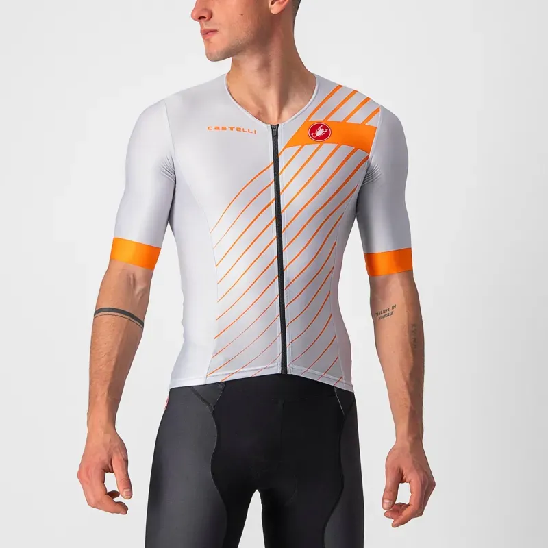 Castelli Free Speed 2 Race Top in Silver Grey/Brilliant Orange