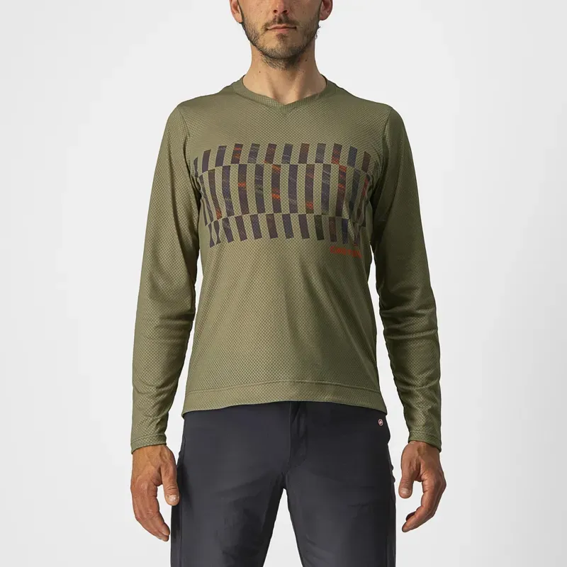 Castelli Trail Tech Longsleeve T-Shirt in Olive Green/ Grey/Orange Rust