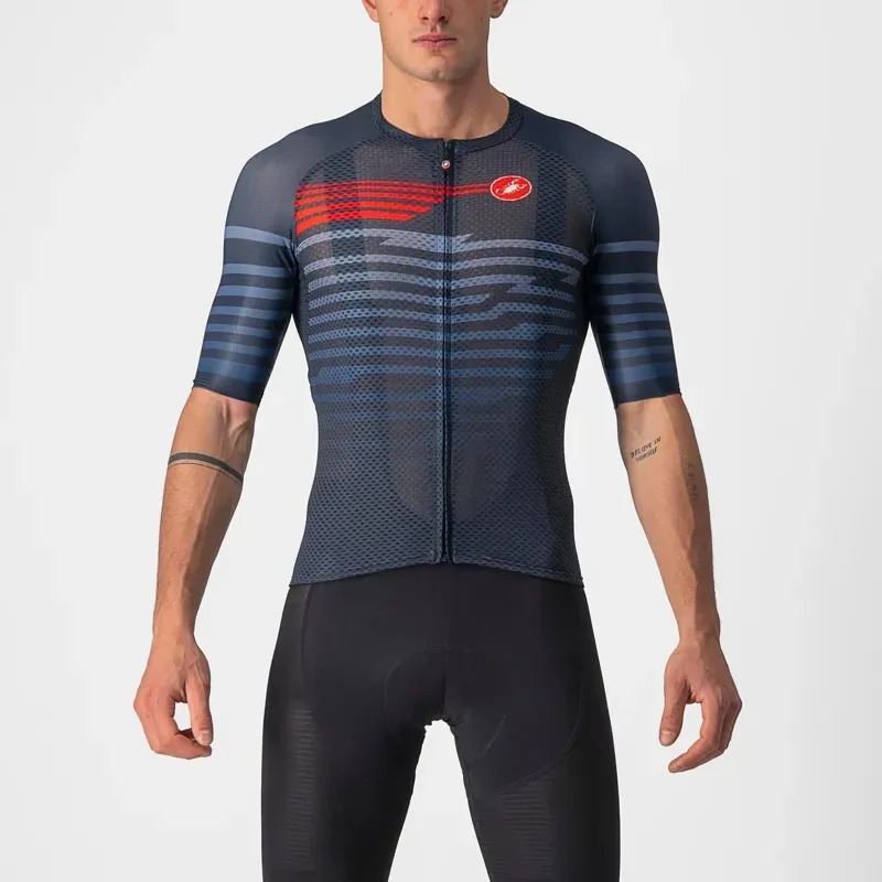 Castelli Climber's 3.0 Short Sleeve Jersey in Savile Blue/Red
