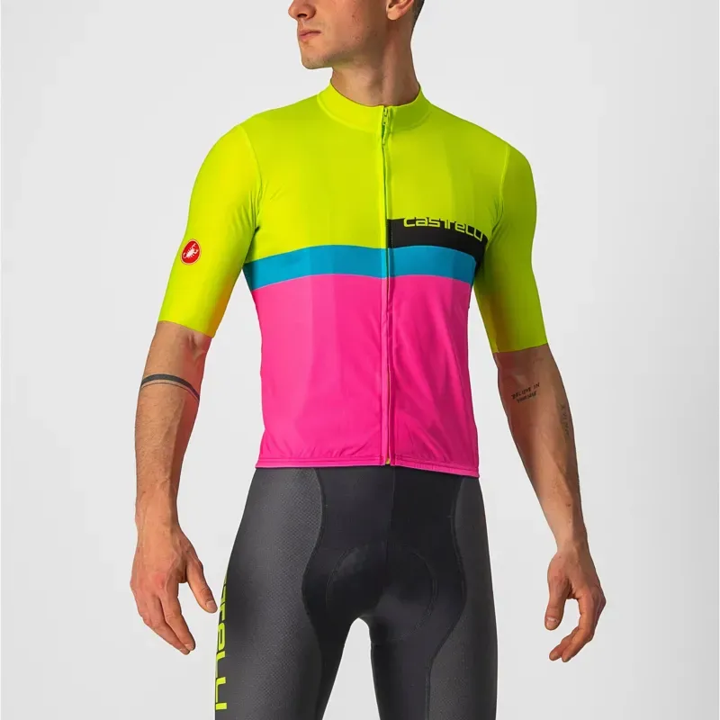 Castelli A Blocco Jersey in Electric Lime/Black/Blue/Magenta