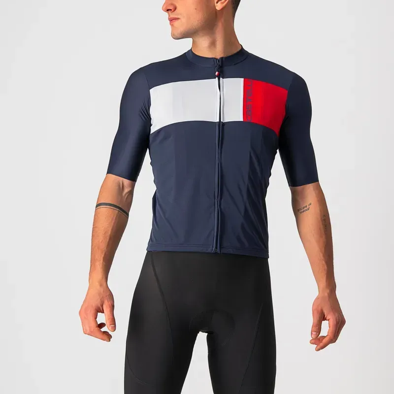 Castelli Prologo 7 Jersey in Savile Blue/Silver Grey/Red