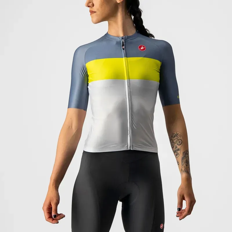 Castelli Aero Pro Women's Jersey in Silver Grey/Sulphur/ Steel Blue