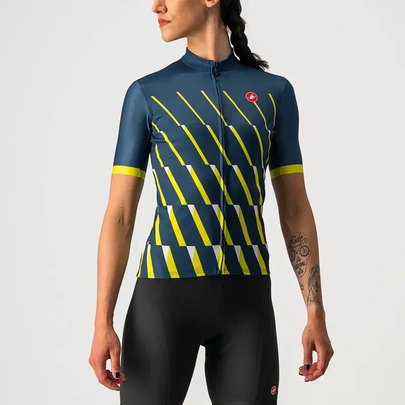 Castelli Pendio Women's Jersey in Moonlite Blue/Sulphur/White