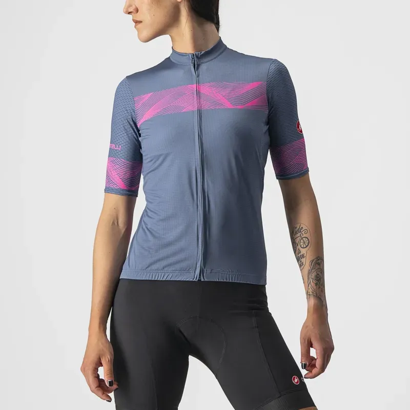 Castelli Fenice Women's Jersey in Steel Blue/Pink Fluoride