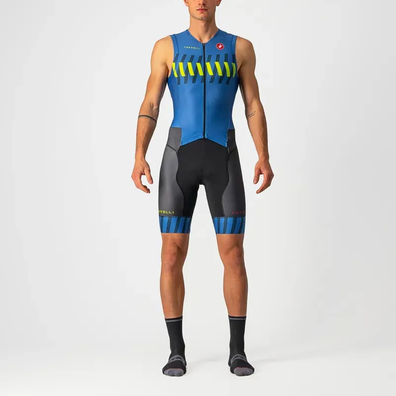 Castelli Free Sanremo 2 Sleeveless Suit in Blue/Electric Lime