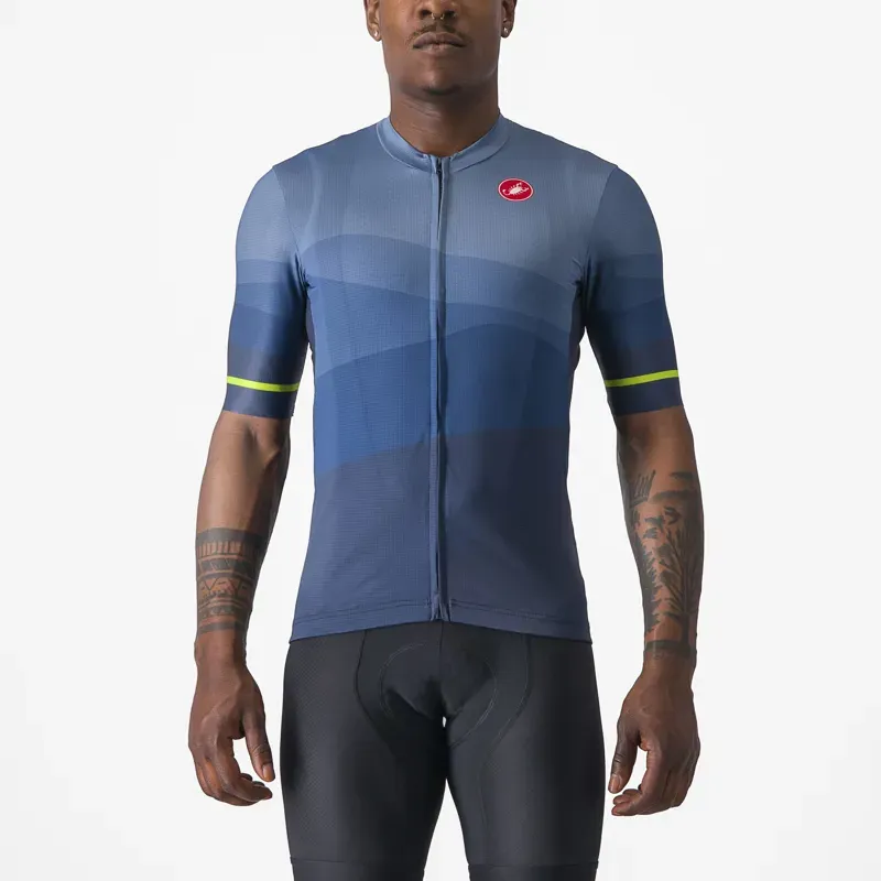 Castelli Orizzonte Jersey In Belgian Blue/Steel Blue/Electric Lime
