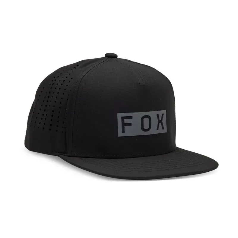 Fox Wordmark Tech Snapback Hat in Black