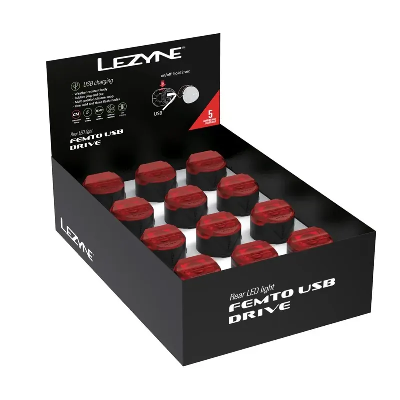 Lezyne LED Female-to-USB Drive Rear Light Box Set in Black