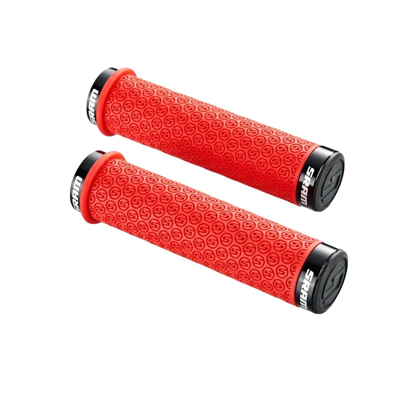 Sram DH Silicone Locking Grips w/ Double Clamps and End Plugs in Red