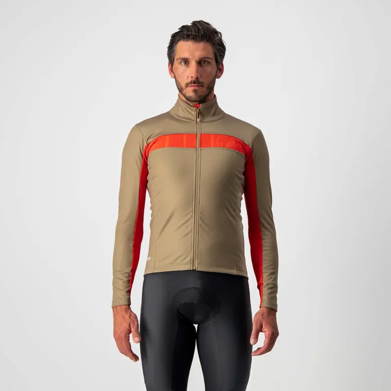 Castelli Mortirolo VI Jacket Olive Green Fiery Red