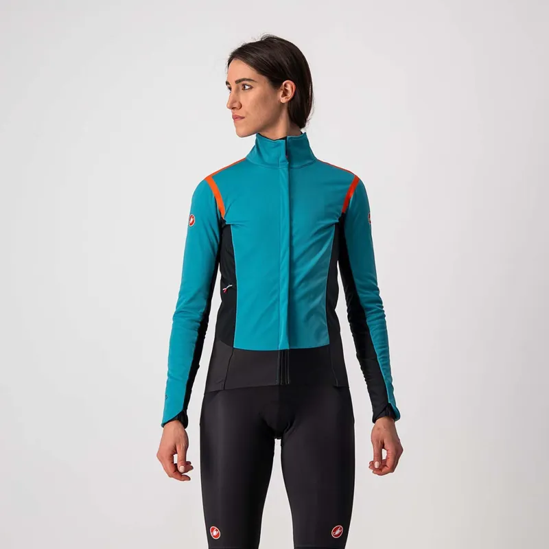 Castelli Alpha RoS 2 Women's Jacket Teal Blue Fiery Red Sky Blue