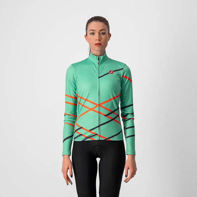 Castelli Diagonal Women's Jersey Jade Green Brilliant Pink Steele Blue