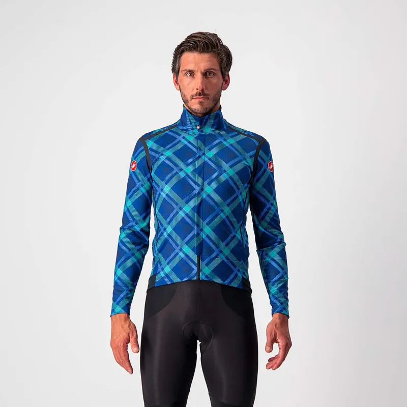 Castelli Perfetto RoS Long Sleeve Jacket Limited Edition Prints Blue Malachite Green Plaid