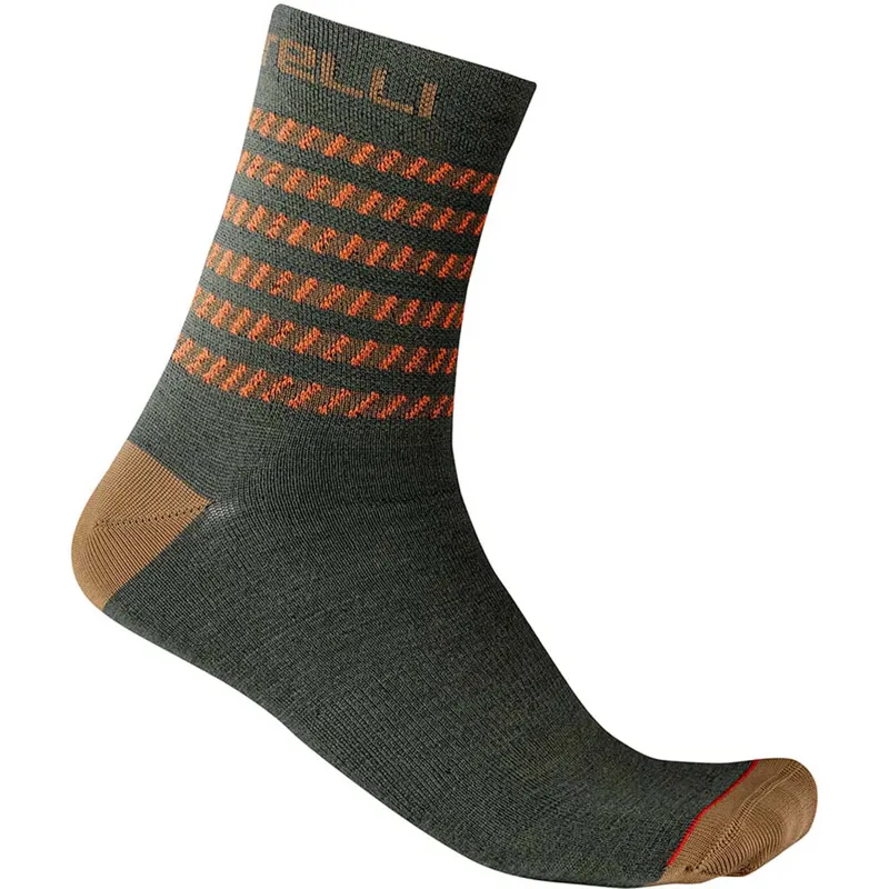 Castelli Go 15 Socks Miitary Green/Olive Green Fiery Red 