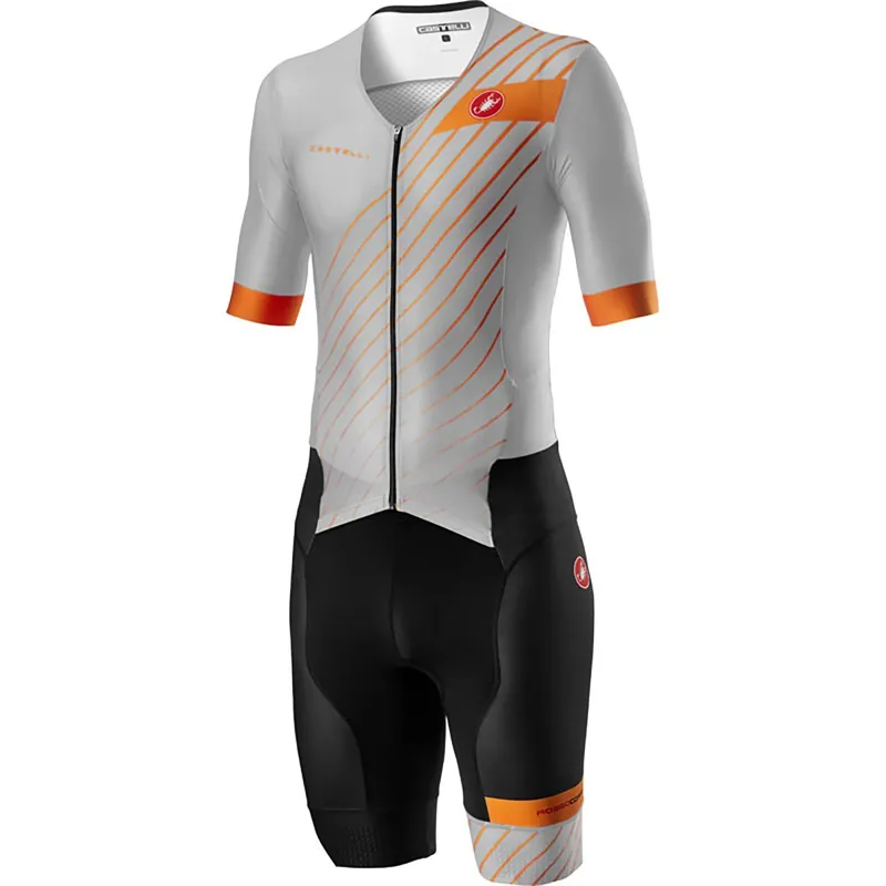 Castelli Free Sanremo 2 Short Sleeve Mens Suit Grey Brilliant Orange 