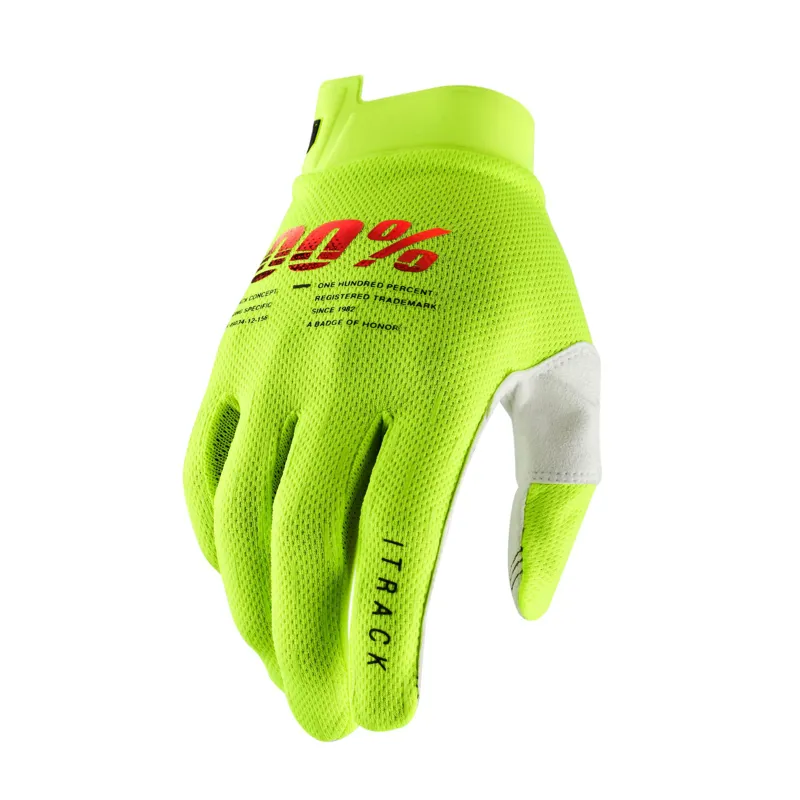 100 Percent iTrack Youth Gloves Fluo Yellow 