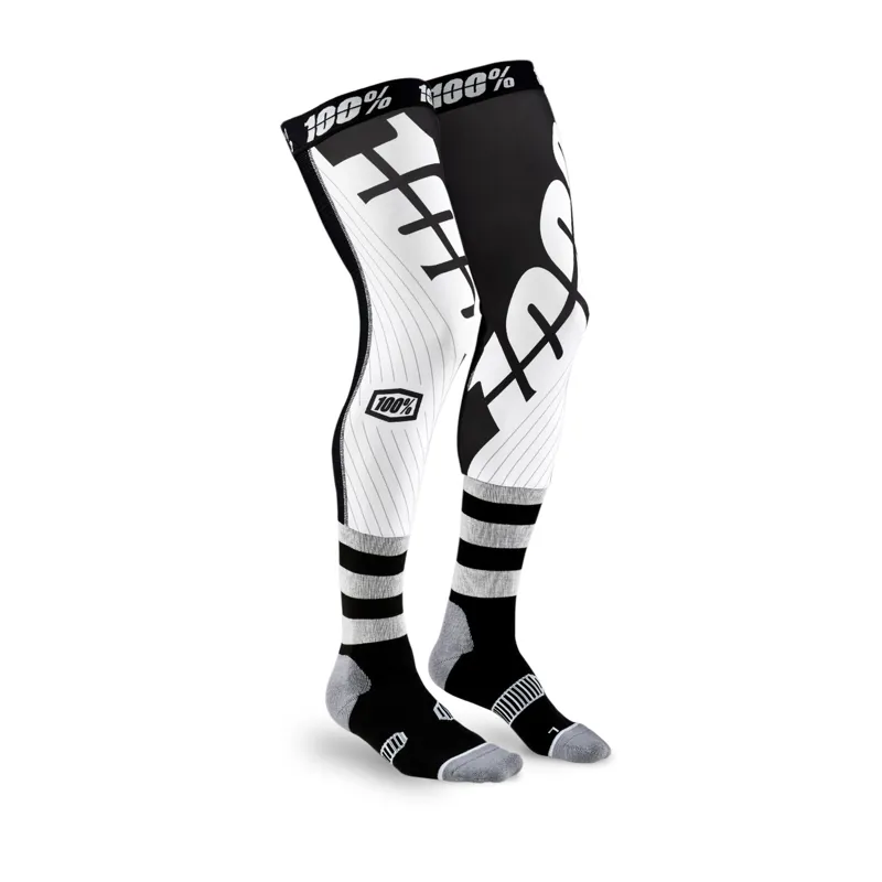 100 percent REV Knee Brace Performance Moto Socks Black White 