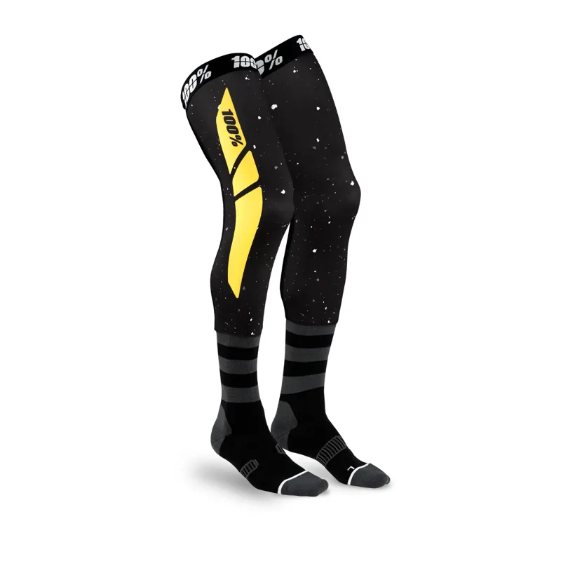 100 percent  REV Knee Brace Performance Moto Socks Black Yellow 