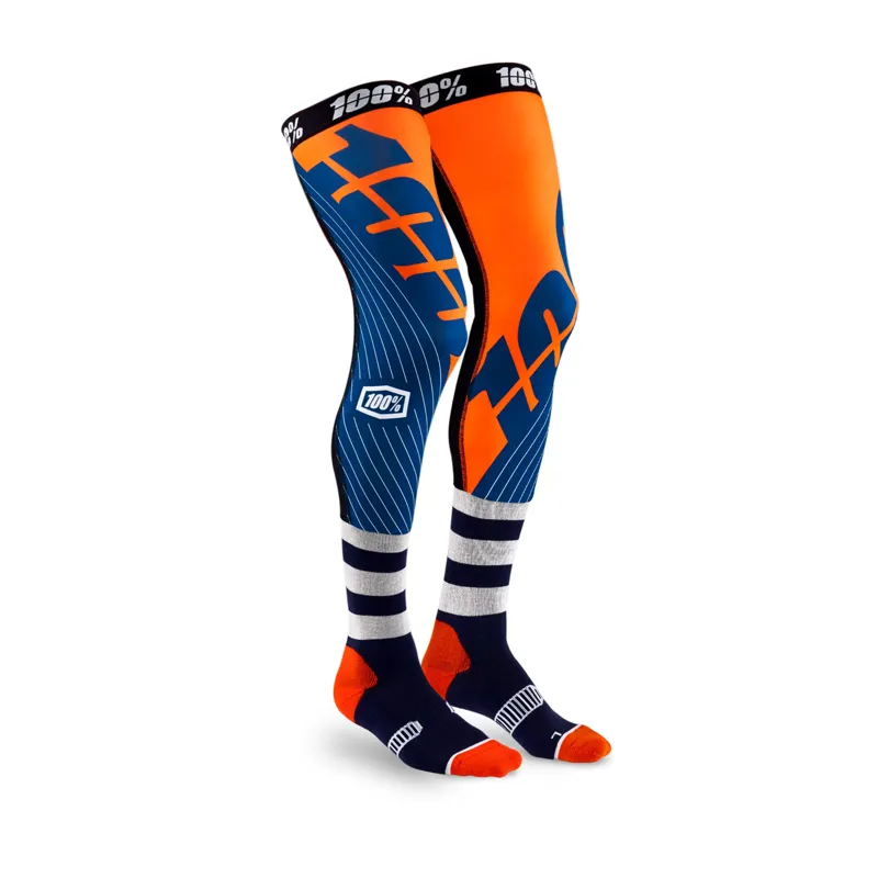 100 percent REV Knee Brace Performance Moto Socks Navy Orange 