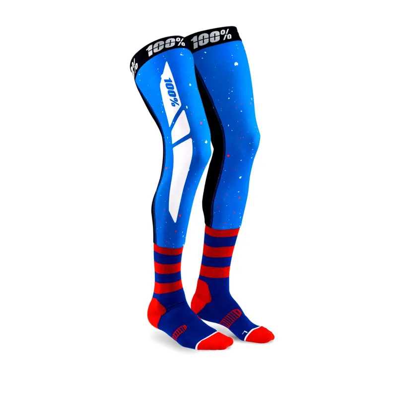 100 percent REV Knee Brace Performance Moto Socks Blue Red 