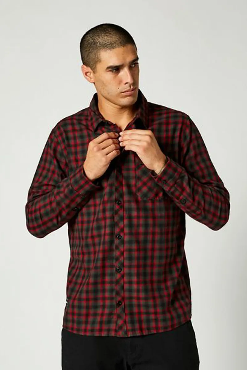 Fox Reeves Long Sleeve Button Up Shirt Black Red 