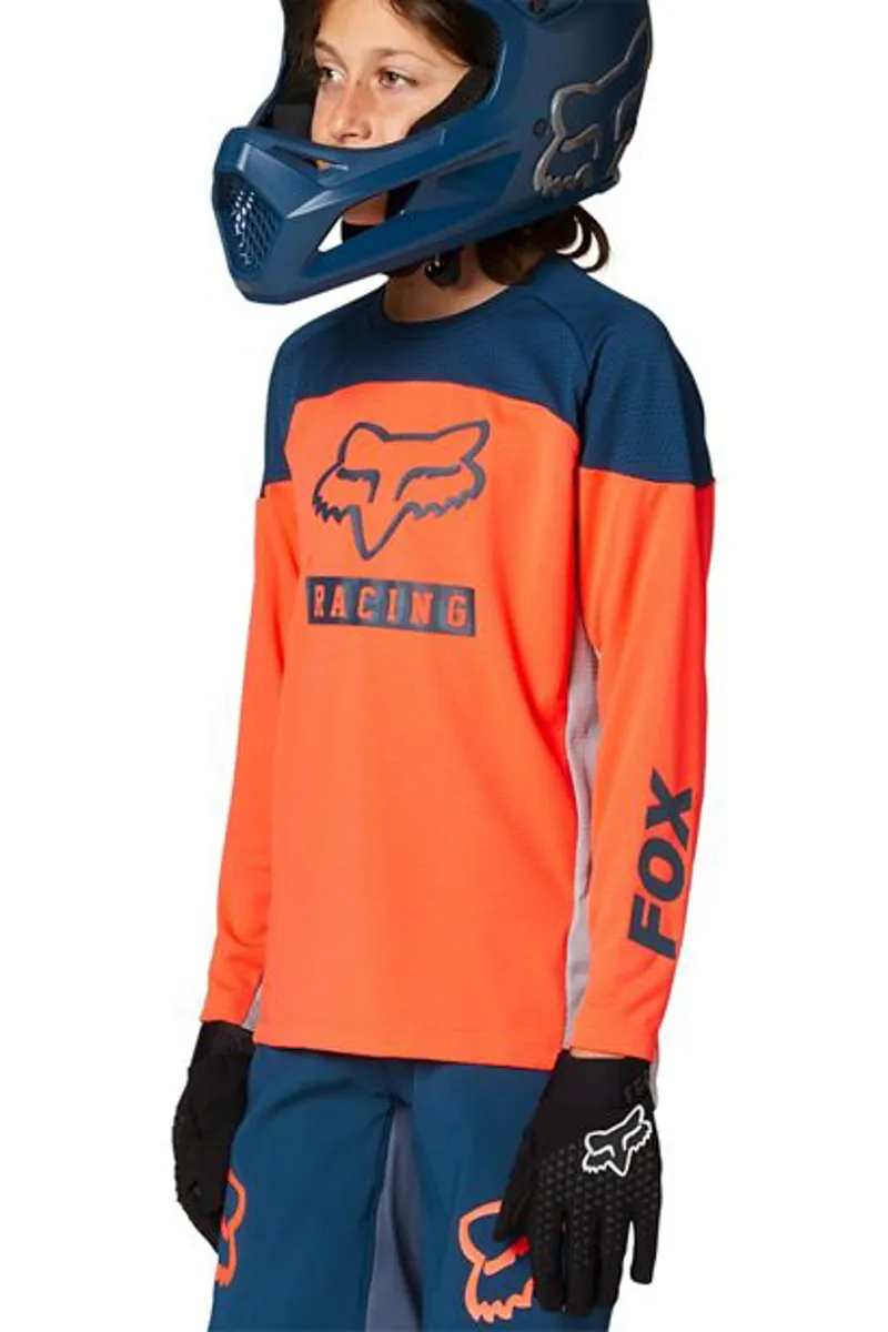 Fox Youth Defend Long Sleeve Jersey Atomic Orange -2