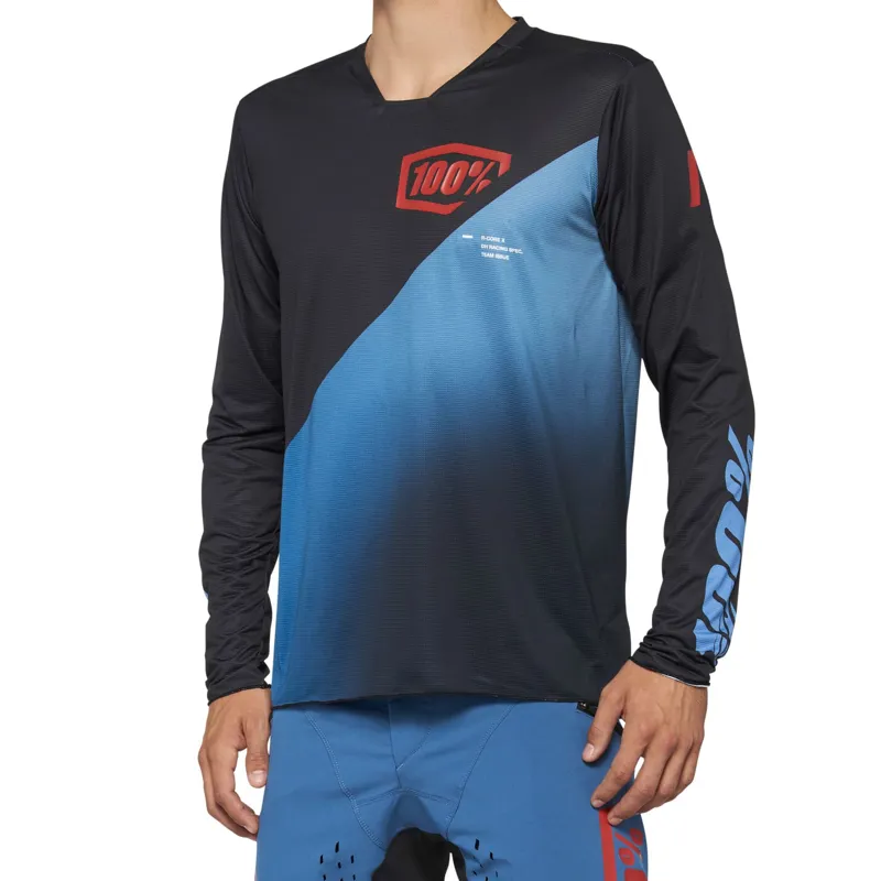 100% R-Core X Long Sleeve Jersey in Black/Slate Blue