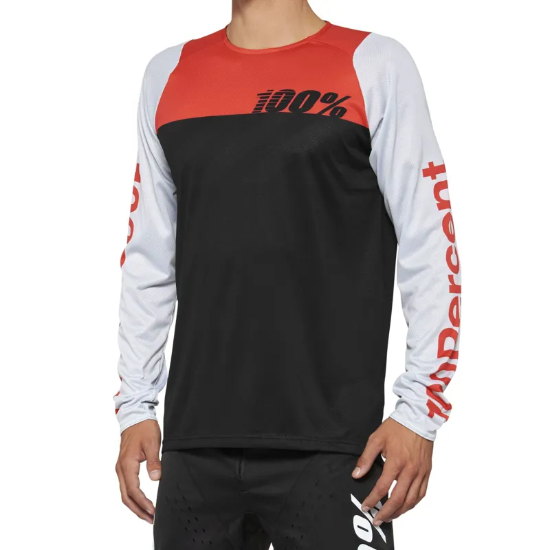 100% R-Core Long Sleeve Jersey in Black/Racer Red