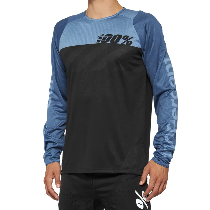 100% R-Core Long Sleeve Jersey in Black/Blue