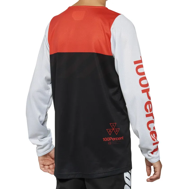 100% R-Core Long Sleeve Youth Jersey in Black/Racer Red-1