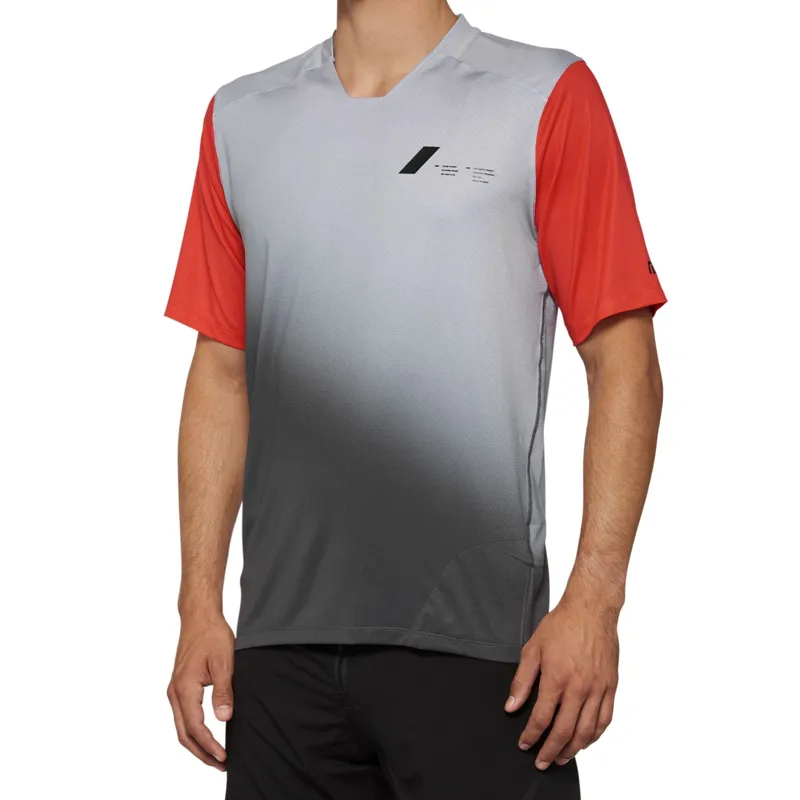 100% Celium Short Sleeve Jersey in Grey/Racer Red