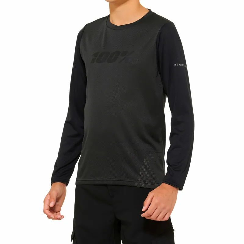 100% Ridecamp Youth Long Sleeve Jersey in Black/Charcoal