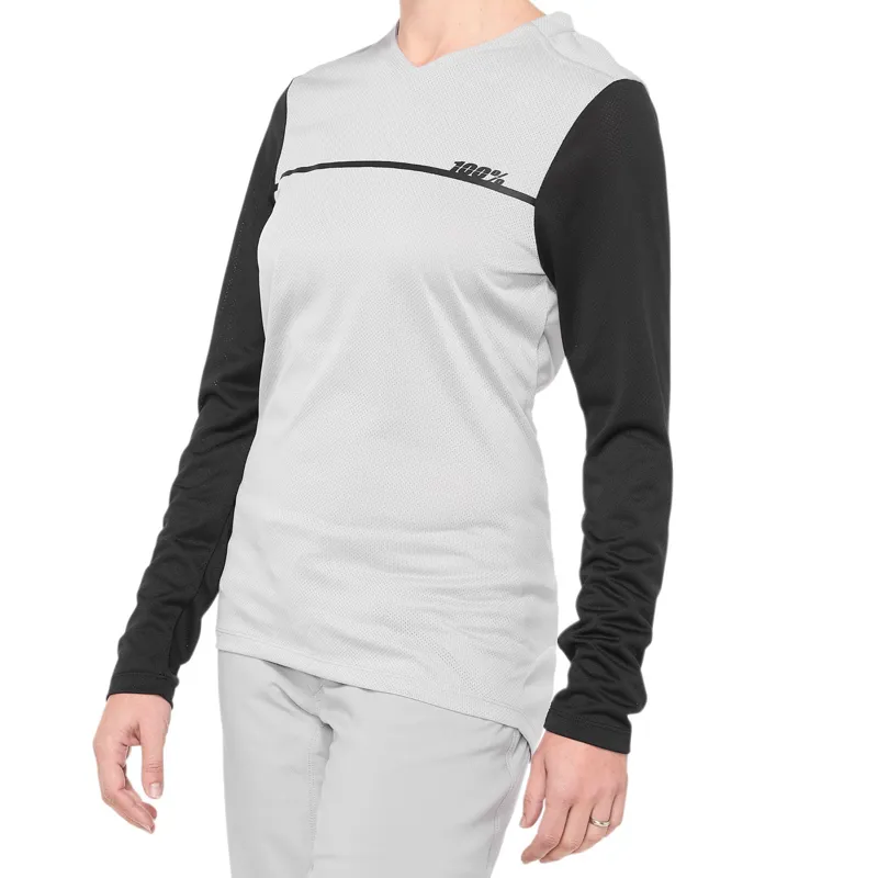 100 Percent Ridecamp Womens Long Sleeve Jersey Grey Black 