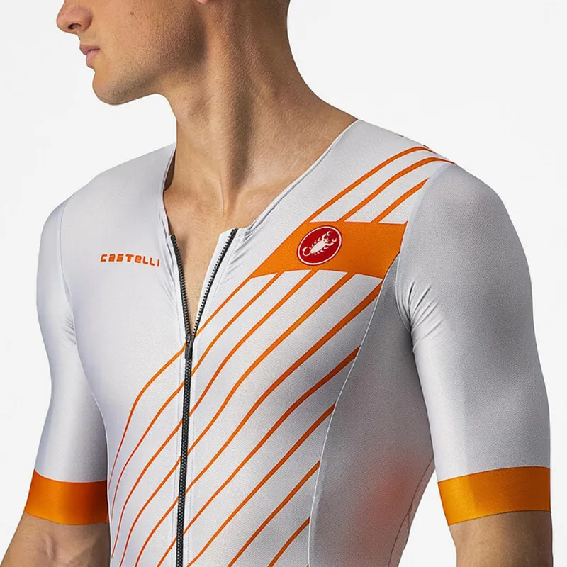 Castelli Free Sanremo 2 Suit Short Sleeve Suit in Grey/Brilliant Orange-1