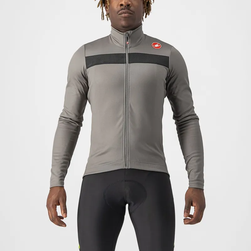 Castelli Puro 3 Full Zip Mens Jersey in Nickel Grey Black Reflex