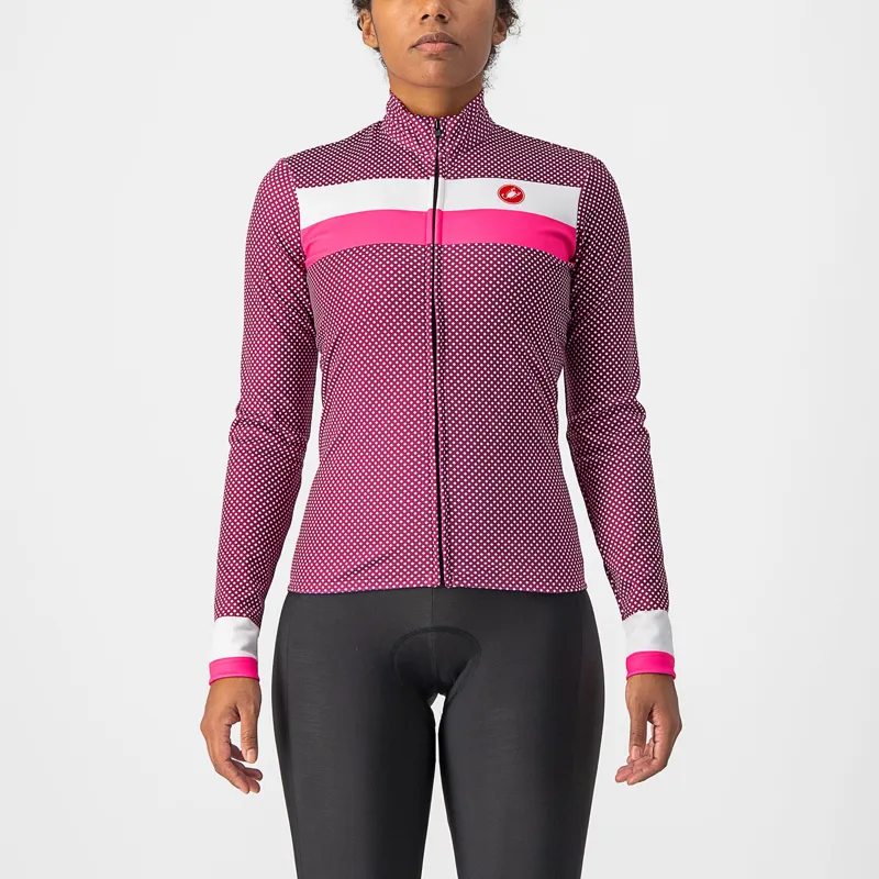 Castelli Volare Long Sleeve Womens Jersey in Cyclamen Pink Fluo