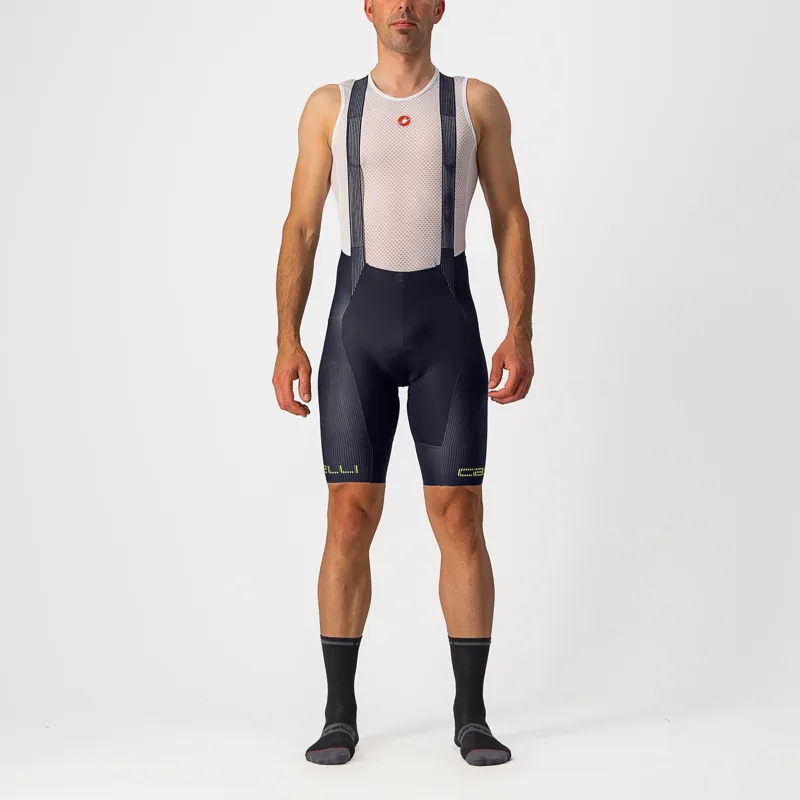 Castelli Free Aero RC Pro Bib Shorts in Savile Blue/Electric Lime